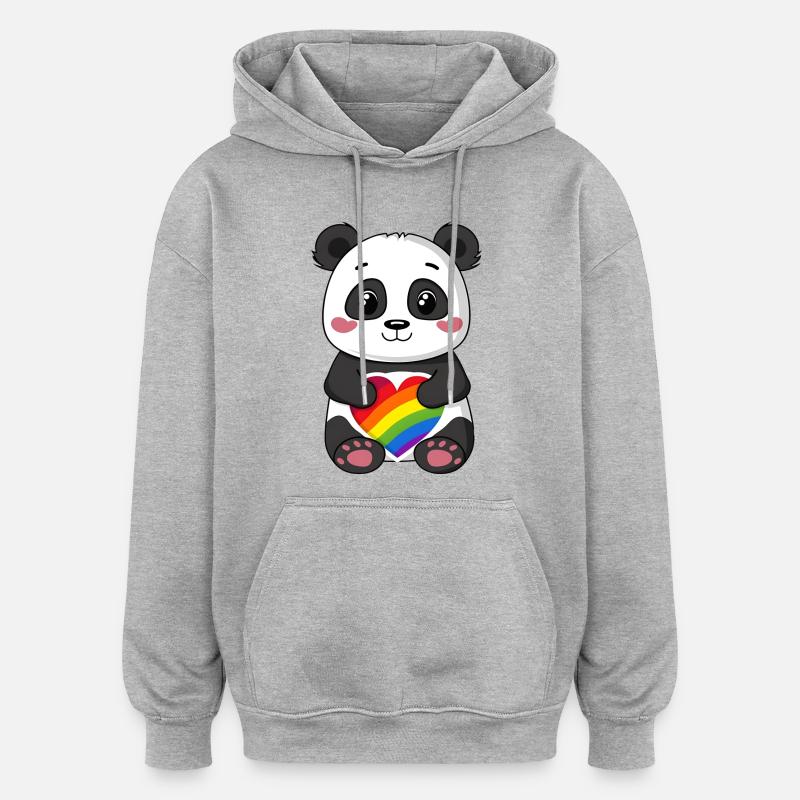 Panda-Karikatur mit einem Pride-Regenbogenherz - Oversized Unisex Hoodie - Grau meliert