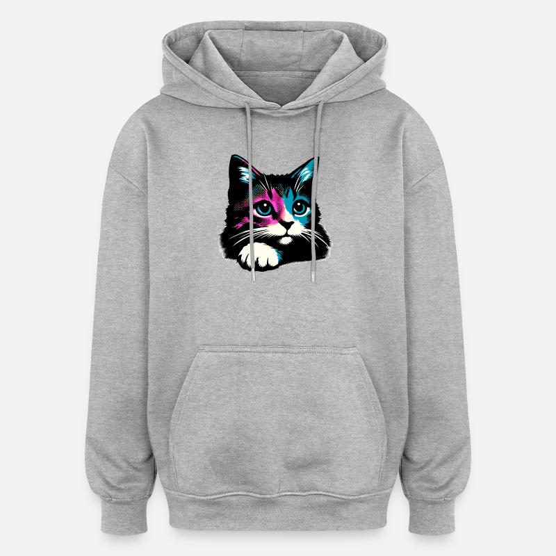 Chat - Sweat à capuche oversize unisexe - gris chiné