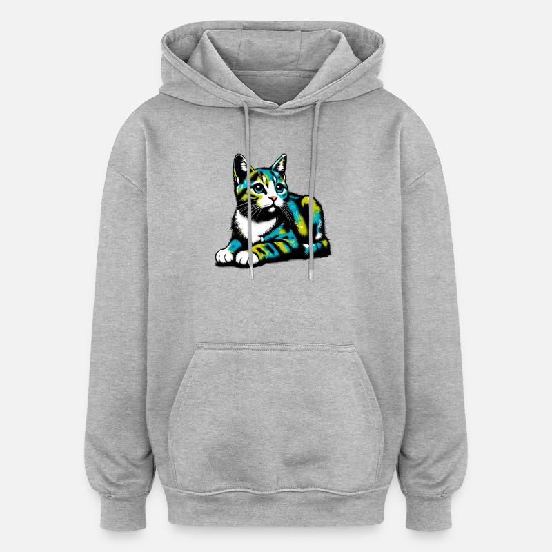 Chat - Sweat à capuche oversize unisexe - gris chiné