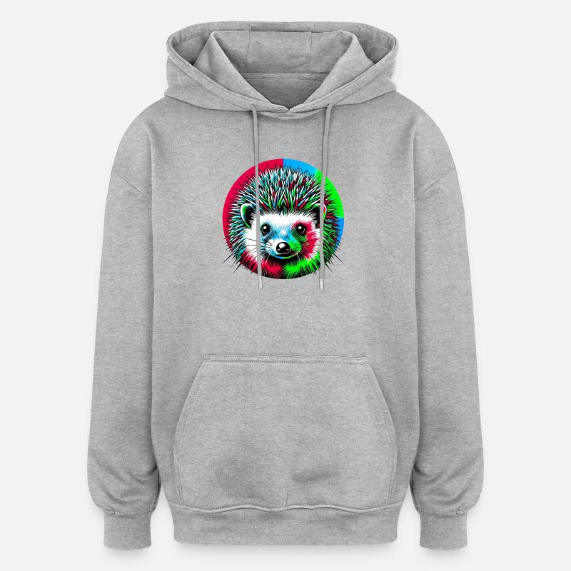 Hérisson - Sweat à capuche oversize unisexe - gris chiné