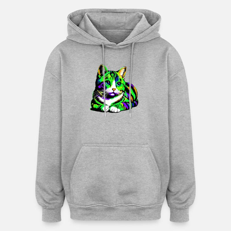 Katze - Oversized Unisex Hoodie - Grau meliert