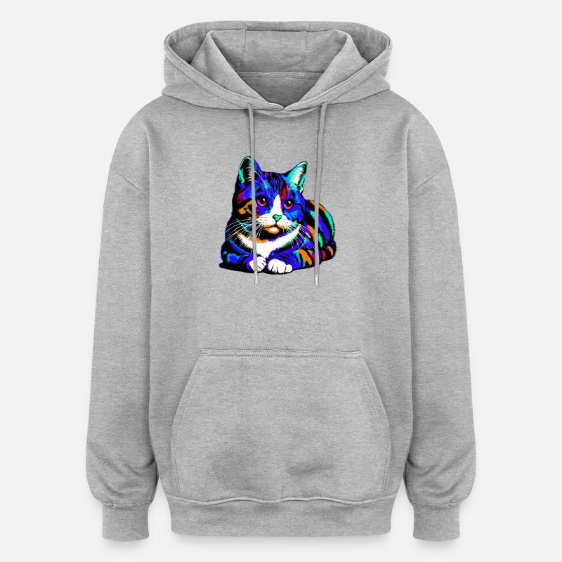 Chat - Sweat à capuche oversize unisexe - gris chiné