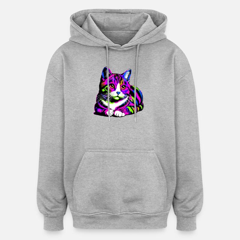 Chat - Sweat à capuche oversize unisexe - gris chiné