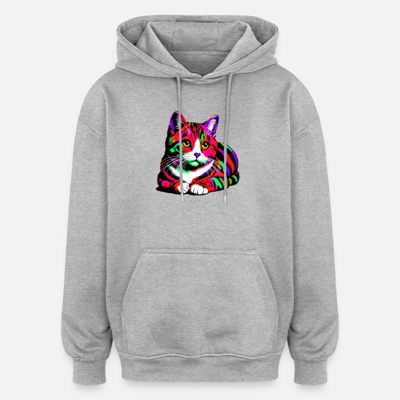 Chat - Sweat à capuche oversize unisexe - gris chiné