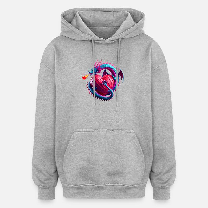 Cœur de dragon (01) - Sweat à capuche oversize unisexe - gris chiné