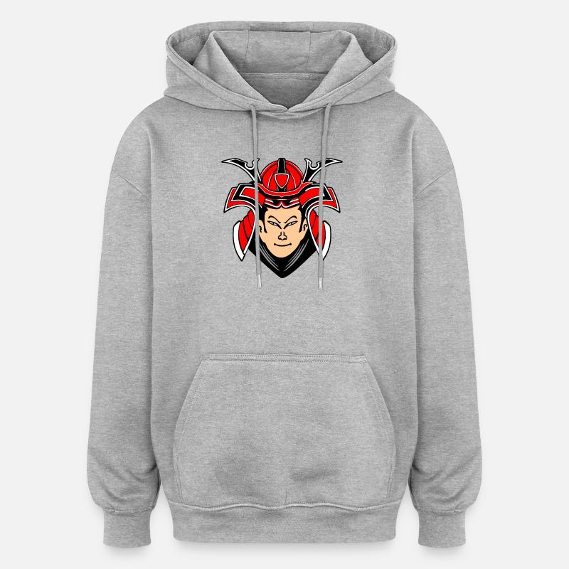 Samurai mit Helmdesign - Oversized Unisex Hoodie - Grau meliert