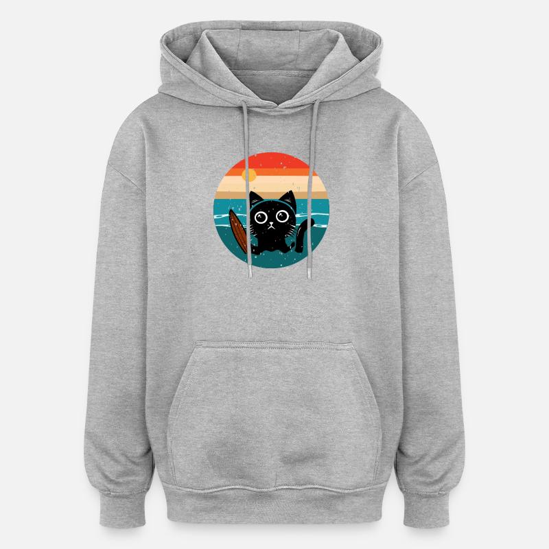 Chat surfeur - Sweat à capuche oversize unisexe - gris chiné