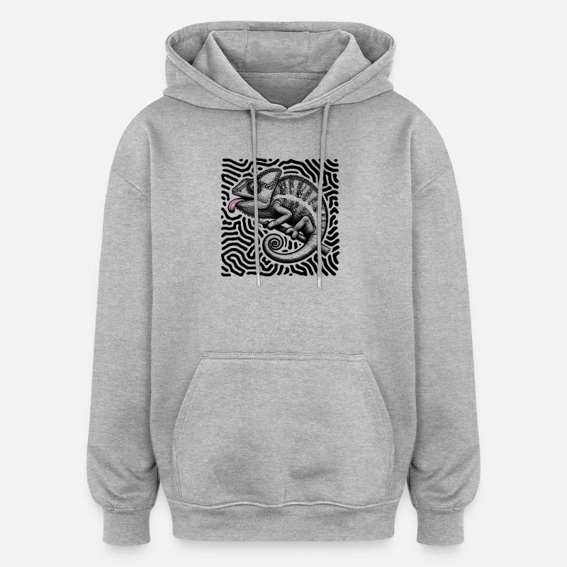 Chamäleon Psychedelisches Labyrinth Kunst - Oversized Unisex Hoodie - Grau meliert