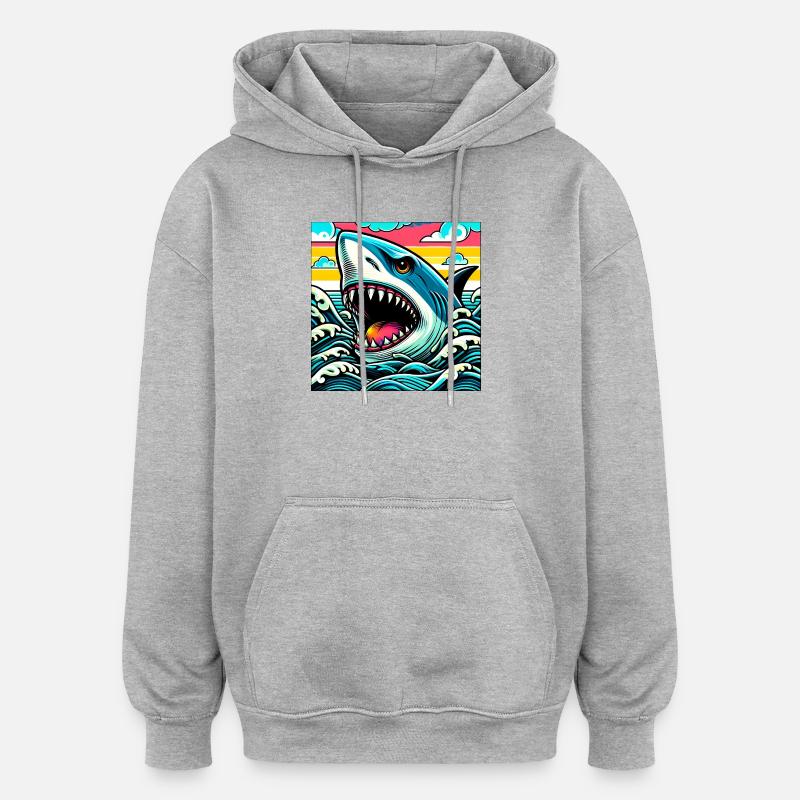 Requin - Sweat à capuche oversize unisexe - gris chiné