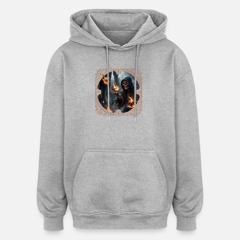 Dés squelettes Magie et Feu - Sweat à capuche oversize unisexe - gris chiné