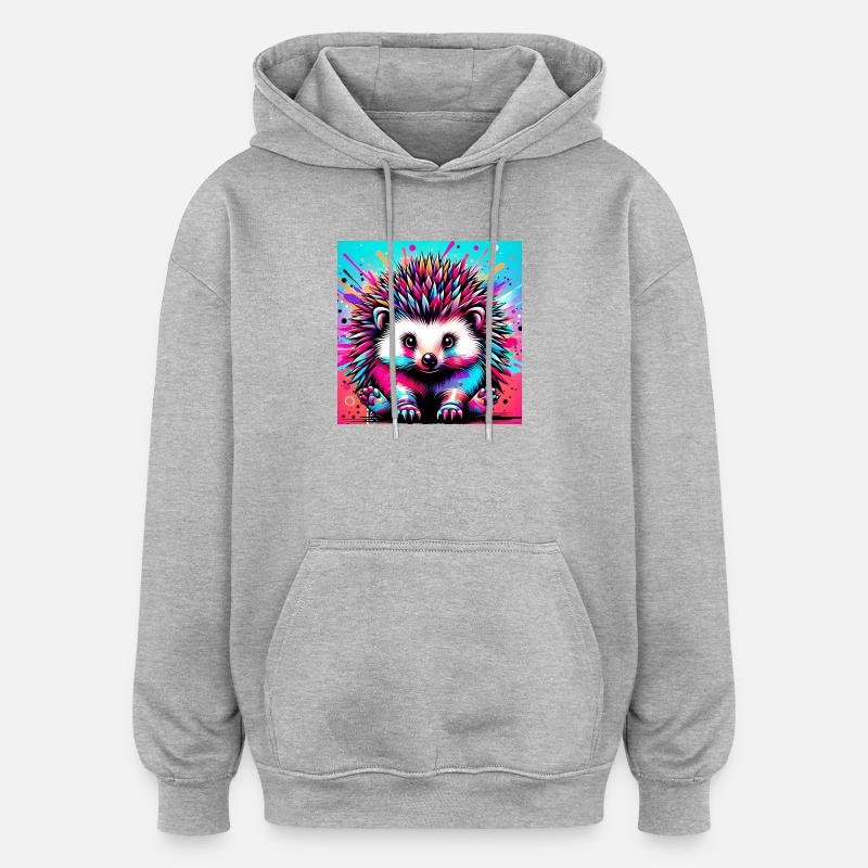 hérisson - Sweat à capuche oversize unisexe - gris chiné