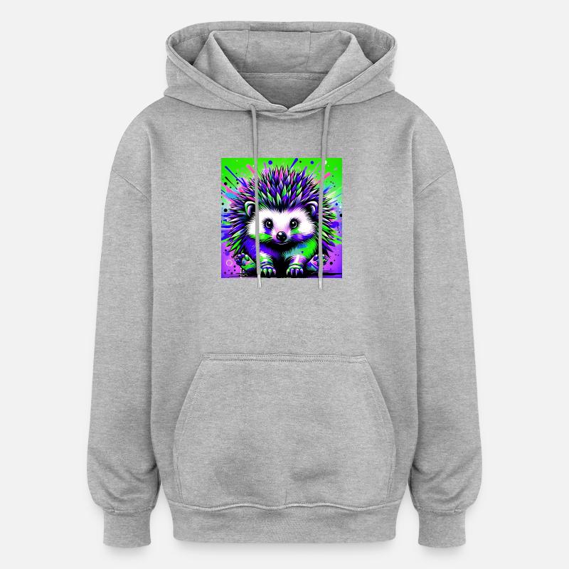 hérisson - Sweat à capuche oversize unisexe - gris chiné