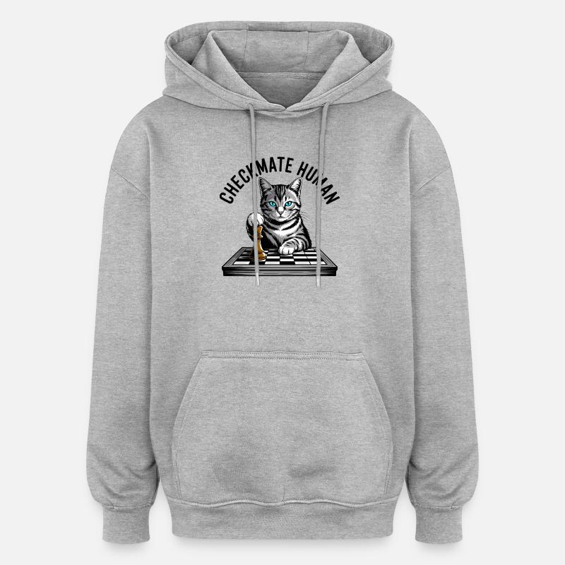 Échec et mat Humain Chat des échecs - Sweat à capuche oversize unisexe - gris chiné