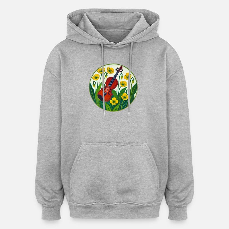 Violon vif au milieu des tournesols - Sweat à capuche oversize unisexe - gris chiné