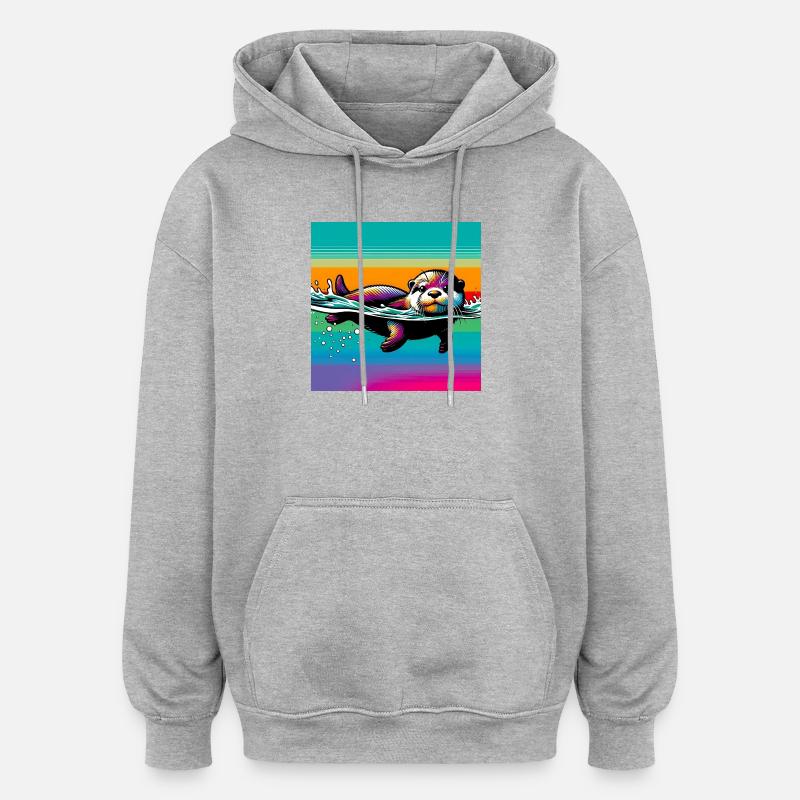 loutre - Sweat à capuche oversize unisexe - gris chiné