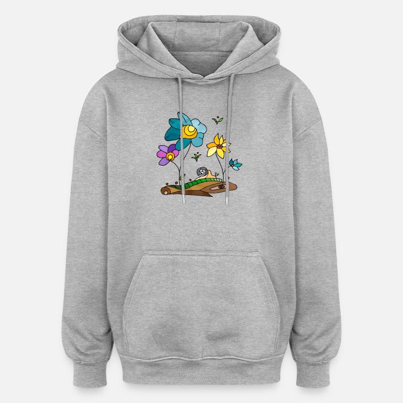 Fleur - Sweat à capuche oversize unisexe - gris chiné