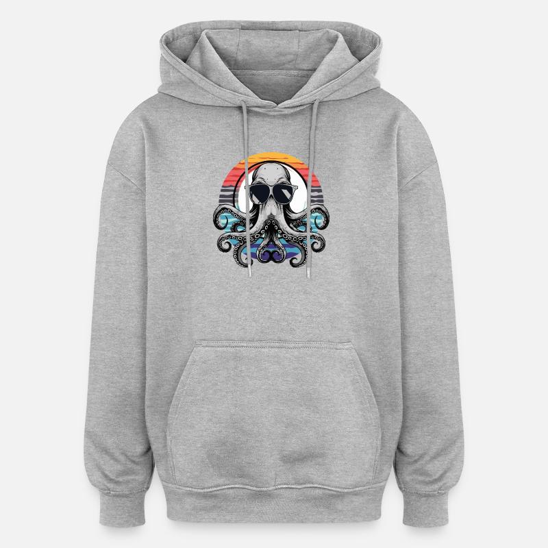 Pieuvre avec lunettes de soleil - Sweat à capuche oversize unisexe - gris chiné
