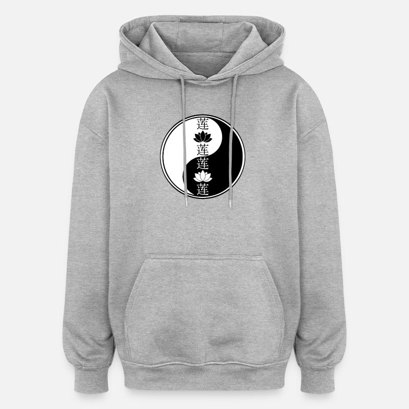 Fleur de lotus yin yang - Sweat à capuche oversize unisexe - gris chiné
