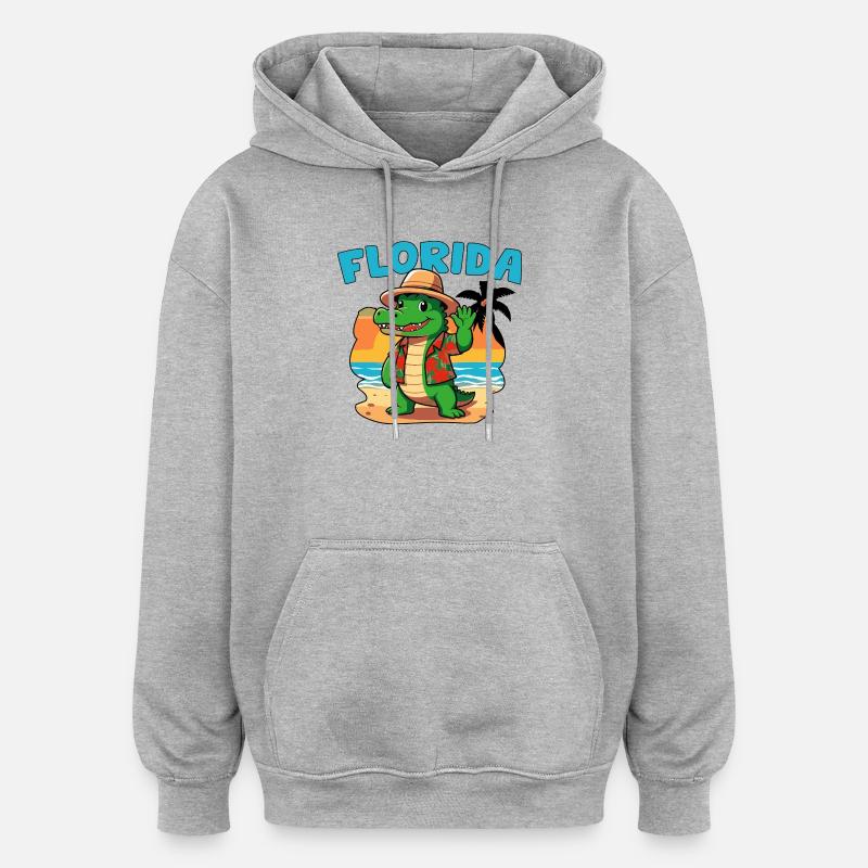 Crocodile Vacances Floride - Sweat à capuche oversize unisexe - gris chiné