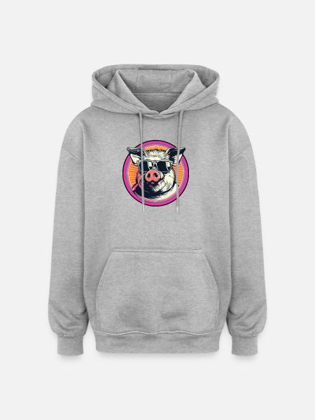 Coolres Schwein mit Sonnenbrille - Oversized Unisex Hoodie - Grau meliert