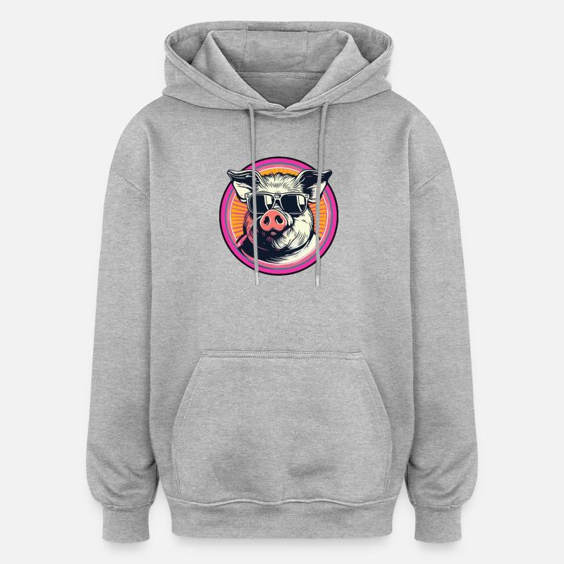 Coolres cochon avec lunettes de soleil - Sweat à capuche oversize unisexe - gris chiné