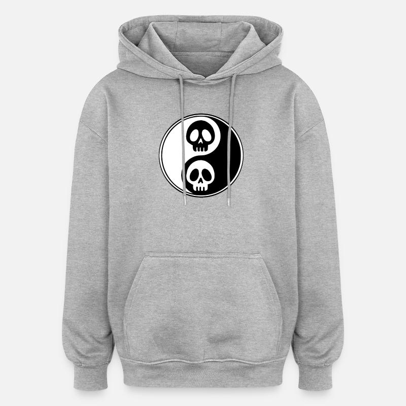 Crânes yin et yang - Sweat à capuche oversize unisexe - gris chiné
