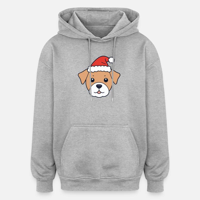 Hund mit Santa Hut - Oversized Unisex Hoodie - Grau meliert