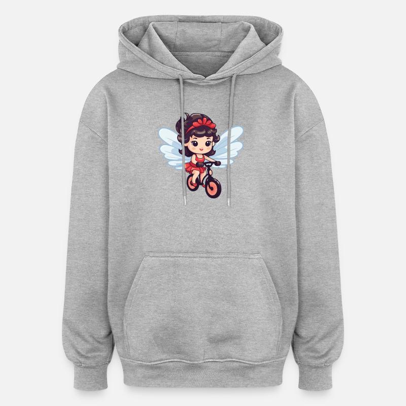 Fée mignon vélo bande dessinée - Sweat à capuche oversize unisexe - gris chiné