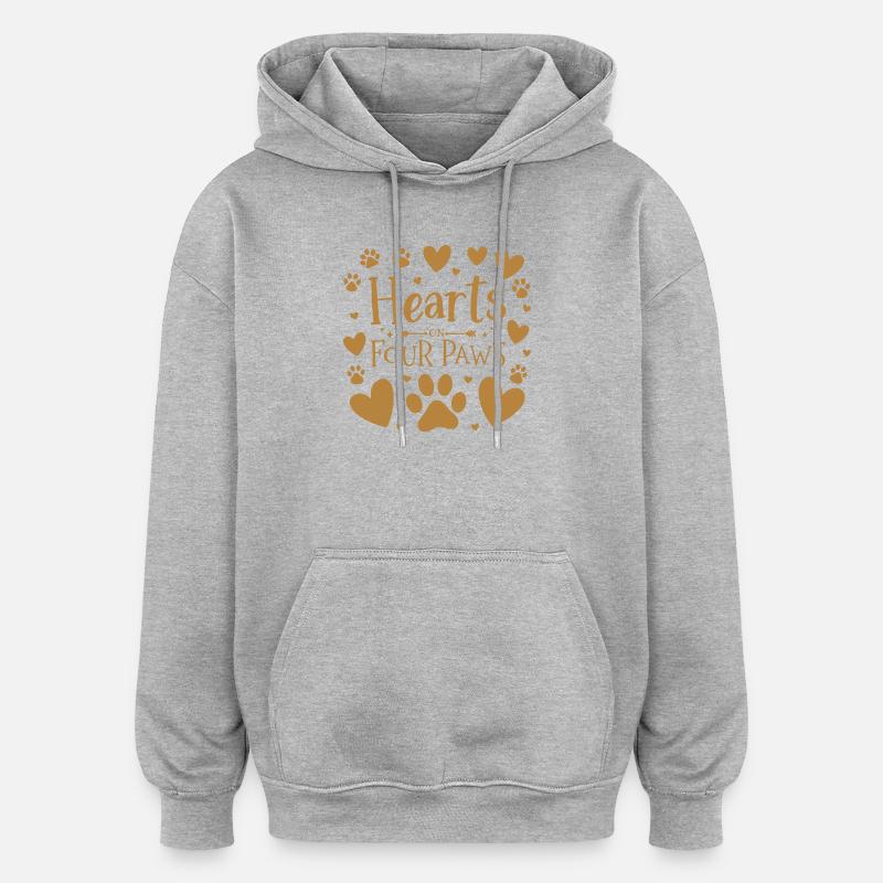 Cœurs sur Quatre Pattes Doré - Sweat à capuche oversize unisexe - gris chiné