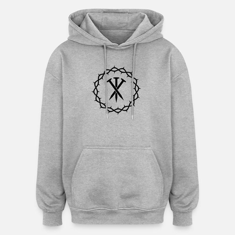 Trois clous + couronne d’épines - Sweat à capuche oversize unisexe - gris chiné