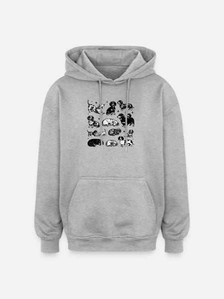 Teckel teckel rétro années 90 - Sweat à capuche oversize unisexe - gris chiné