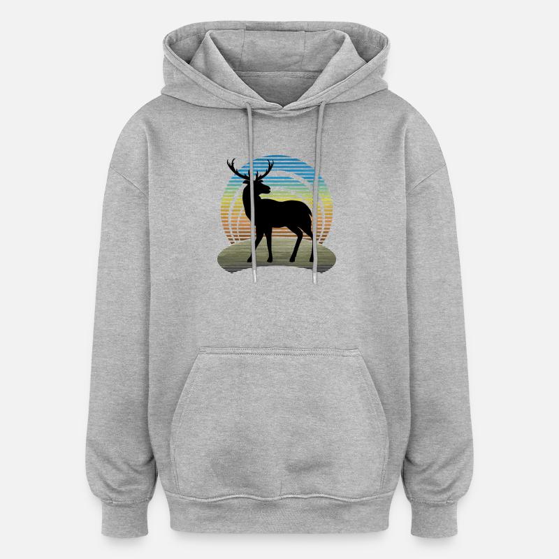 Cerf - Sweat à capuche oversize unisexe - gris chiné