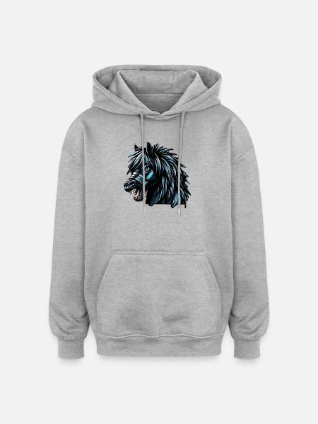 Pferd - Oversized Unisex Hoodie - Grau meliert