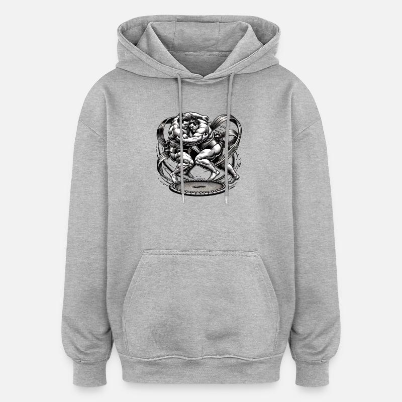 Lutteurs de sumo en duel - Sweat à capuche oversize unisexe - gris chiné