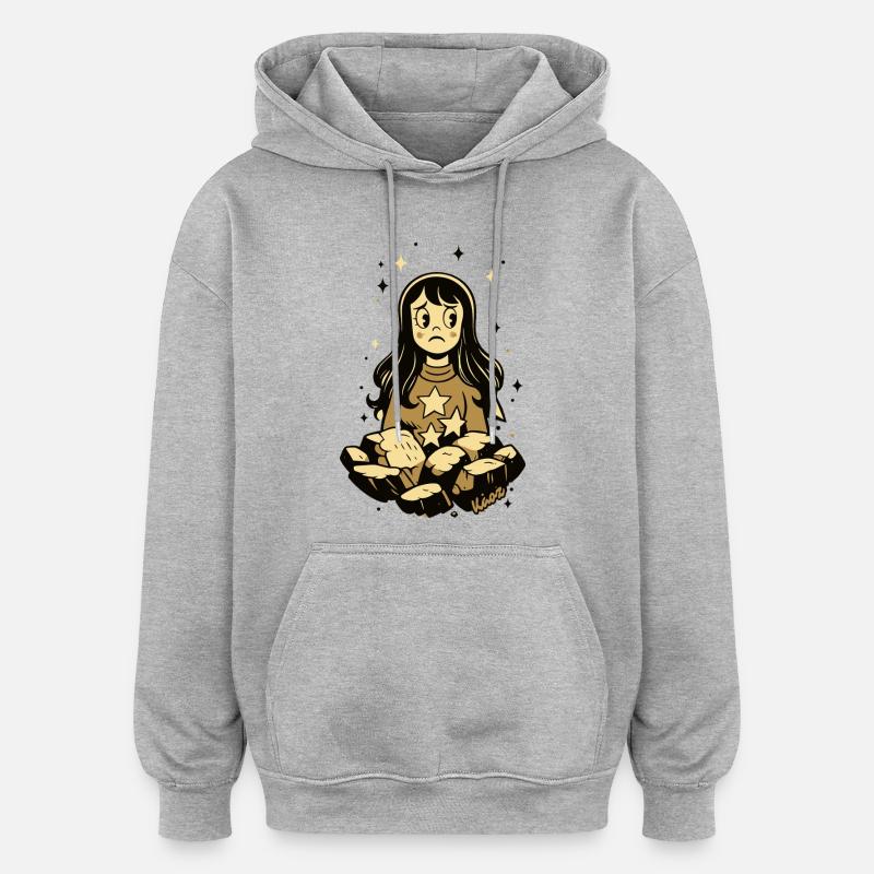 Melancholisches Sterne Mädchen mit Steinen - Oversized Unisex Hoodie - Grau meliert