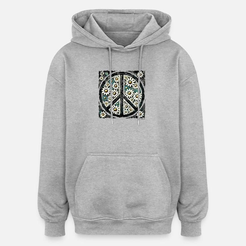Daisy Peace Floral Emblem - Oversized Unisex Hoodie - heather grey