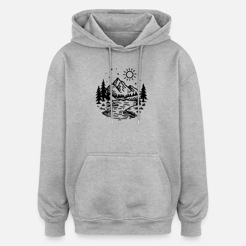 Berge Landschaft Wald - Oversized Unisex Hoodie - Grau meliert