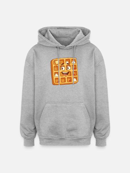 Happy Waffle Face Cartoon - Oversized Unisex Hoodie - heather grey
