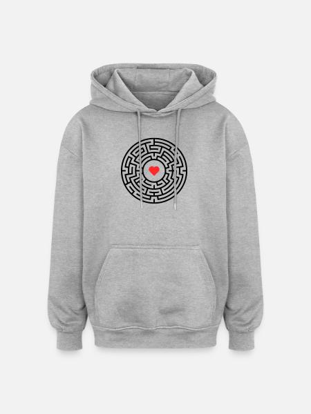 Labyrinth Heart Maze - Oversized Unisex Hoodie - heather grey