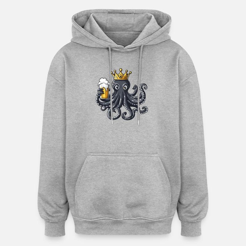Roi de la bière Octopus - Sweat à capuche oversize unisexe - gris chiné