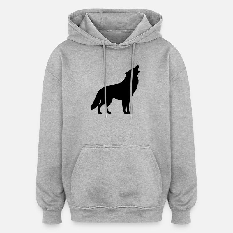 Loup hurlant noir - Sweat à capuche oversize unisexe - gris chiné