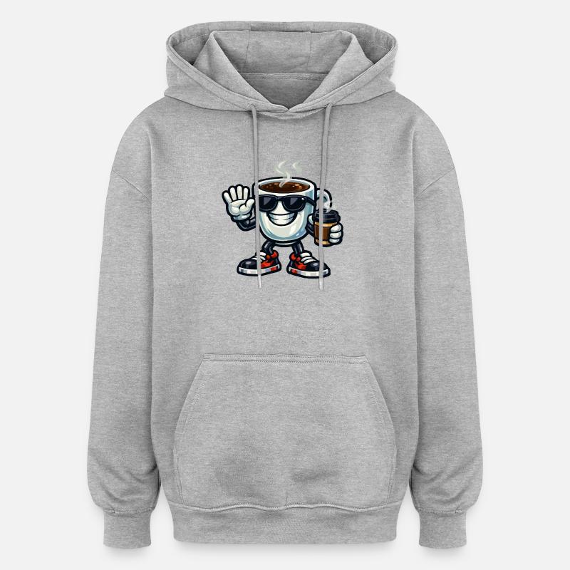 Kaffee-Maskottchen mit Sonnenbrille - Oversized Unisex Hoodie - Grau meliert