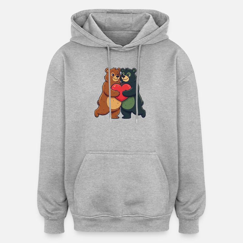 Amitié du Cœur des Deux Ours - Sweat à capuche oversize unisexe - gris chiné