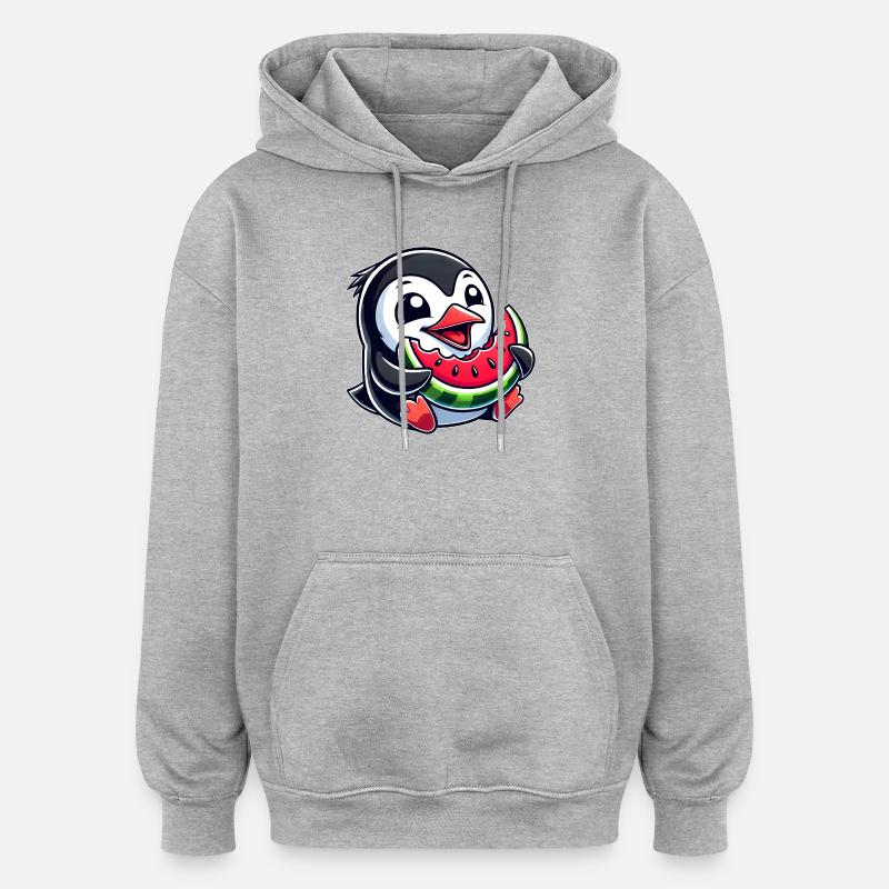 Pingouin avec pastèque fruit d’été - Sweat à capuche oversize unisexe - gris chiné