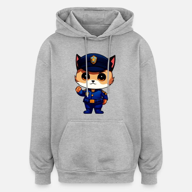 Policier chat - Sweat à capuche oversize unisexe - gris chiné