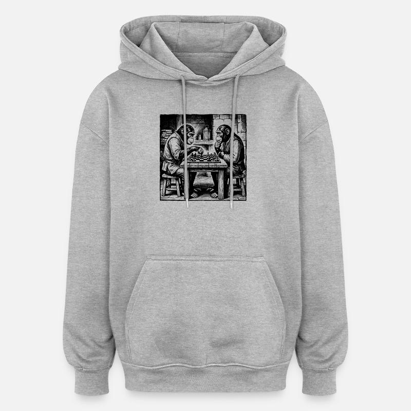 Les singes jouent aux échecs T-shirt - Sweat à capuche oversize unisexe - gris chiné