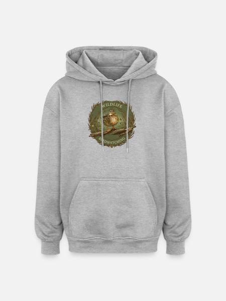Bird Watching Wildlife Emblem - Oversized Unisex Hoodie - heather grey