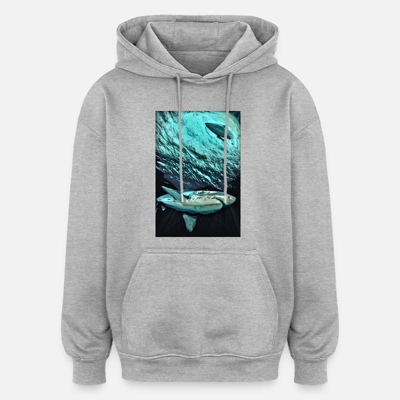Turquoise Underwater Shark Dynamics - Oversized Unisex Hoodie - heather grey