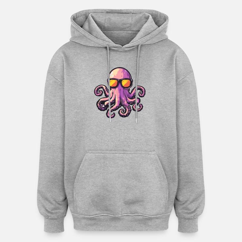 Vacances de bandes dessinées Octopus - Sweat à capuche oversize unisexe - gris chiné