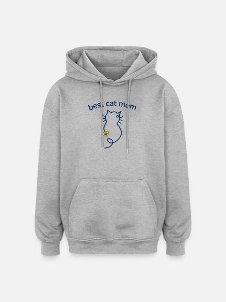 Best Cat Mom Regenbogenherz - Oversized Unisex Hoodie - Grau meliert